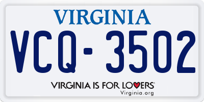 VA license plate VCQ3502