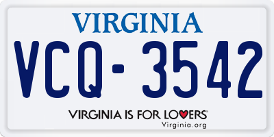 VA license plate VCQ3542