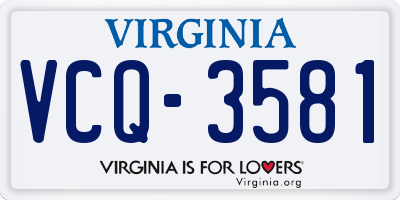 VA license plate VCQ3581