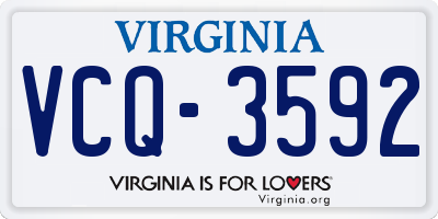VA license plate VCQ3592