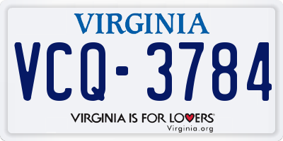 VA license plate VCQ3784