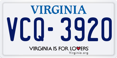 VA license plate VCQ3920
