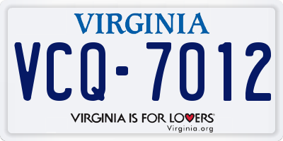 VA license plate VCQ7012