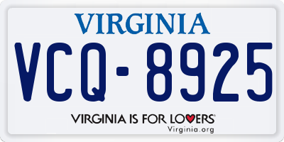 VA license plate VCQ8925