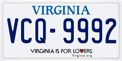 VA license plate VCQ9992