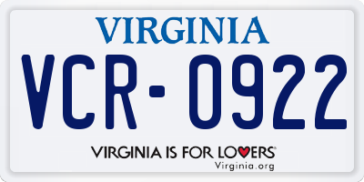 VA license plate VCR0922