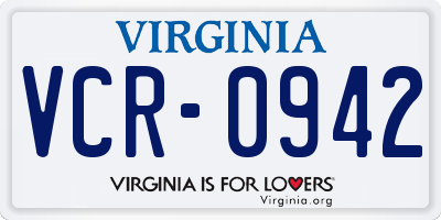 VA license plate VCR0942