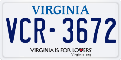 VA license plate VCR3672