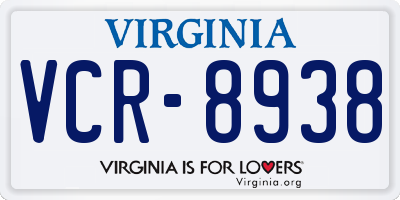 VA license plate VCR8938