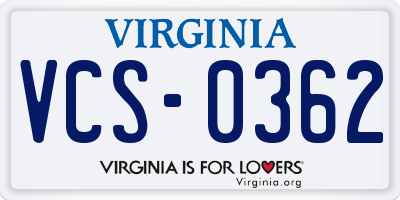 VA license plate VCS0362