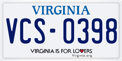 VA license plate VCS0398
