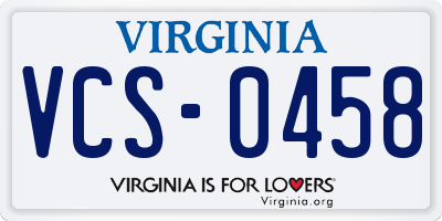 VA license plate VCS0458