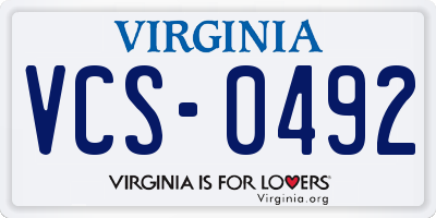 VA license plate VCS0492