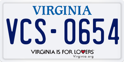 VA license plate VCS0654