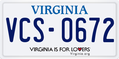 VA license plate VCS0672