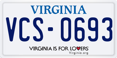 VA license plate VCS0693
