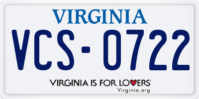 VA license plate VCS0722