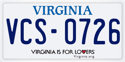 VA license plate VCS0726
