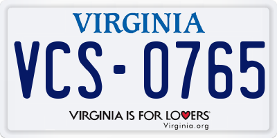 VA license plate VCS0765