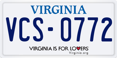 VA license plate VCS0772