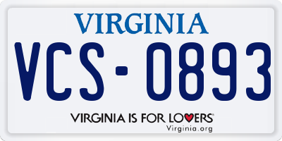VA license plate VCS0893