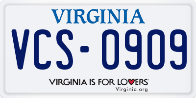 VA license plate VCS0909