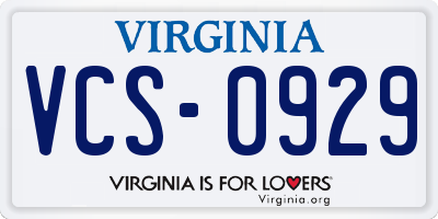 VA license plate VCS0929
