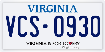VA license plate VCS0930
