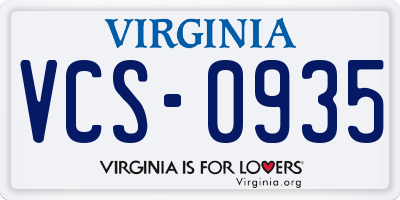 VA license plate VCS0935