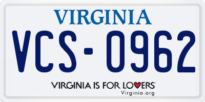 VA license plate VCS0962