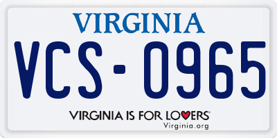 VA license plate VCS0965