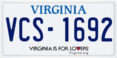 VA license plate VCS1692
