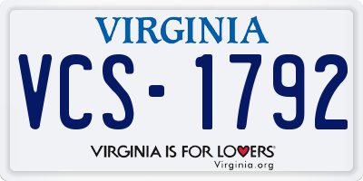 VA license plate VCS1792
