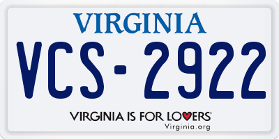 VA license plate VCS2922