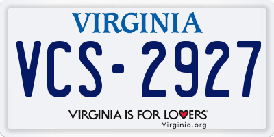 VA license plate VCS2927