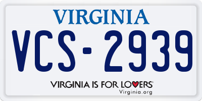 VA license plate VCS2939
