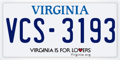 VA license plate VCS3193