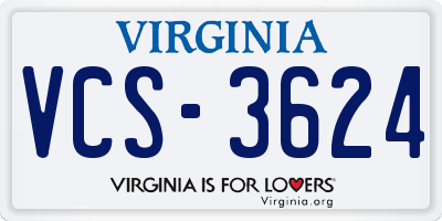 VA license plate VCS3624