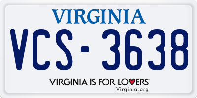 VA license plate VCS3638
