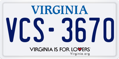 VA license plate VCS3670
