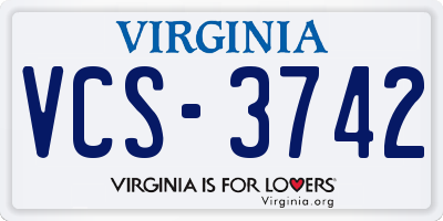 VA license plate VCS3742