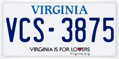 VA license plate VCS3875