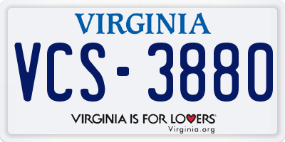 VA license plate VCS3880