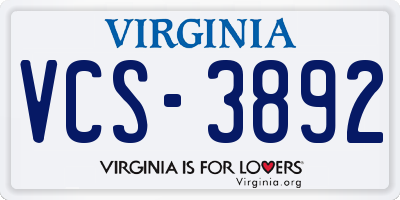 VA license plate VCS3892