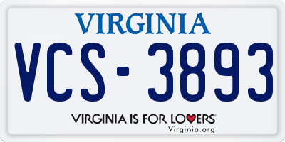 VA license plate VCS3893
