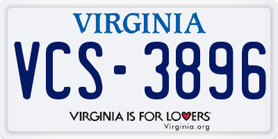 VA license plate VCS3896