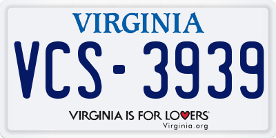 VA license plate VCS3939