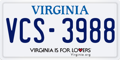 VA license plate VCS3988