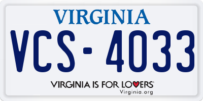 VA license plate VCS4033