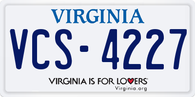 VA license plate VCS4227